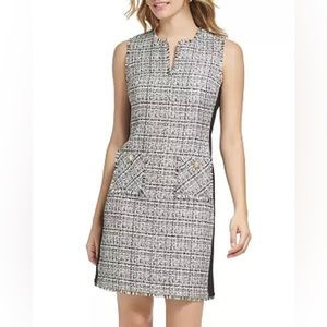 Karl Lagerfeld Paris, white gold, and black tweed dress. beautiful pearl bottons